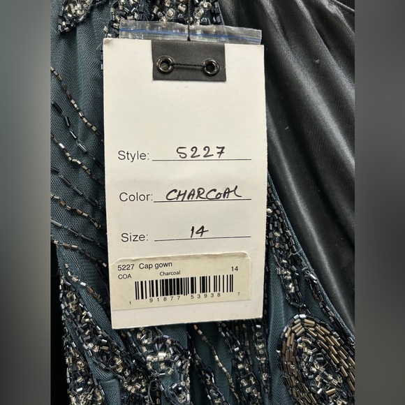 Mac Duggal 5227 NWT High Slit Beaded Dress in Charcoal - Picture 8 of 9